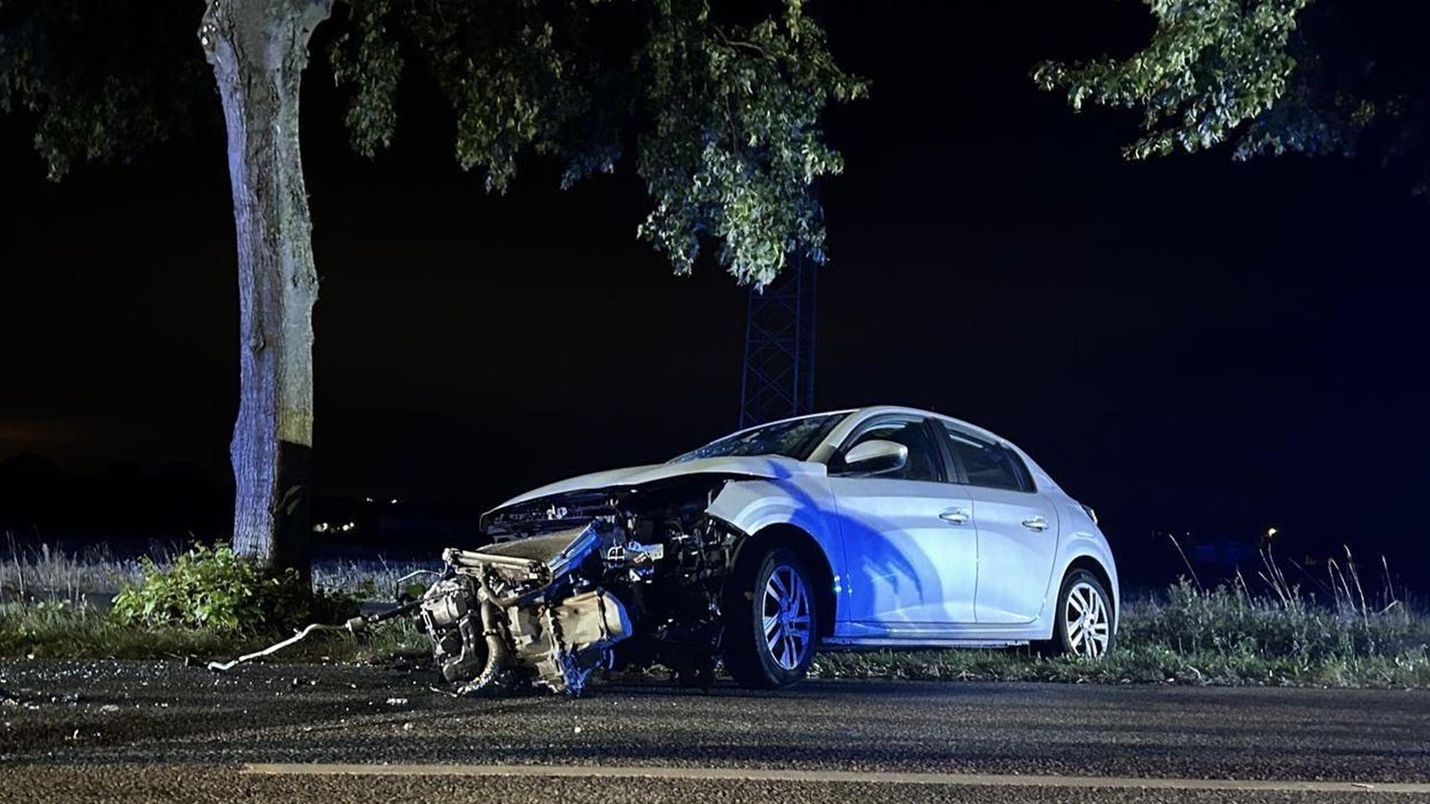 Auto-prallt-bei-Weddel-gegen-Baum-Motorblock-herausgerissen