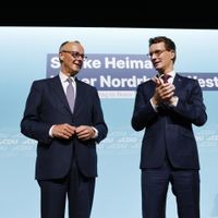 Streit hilft keinem vom beiden: Kanzler Friedrich Merz und NRW-Ministerpräsident Hendrik Wüst am Samstag beim CDU-Landesparteitag in Bonn.