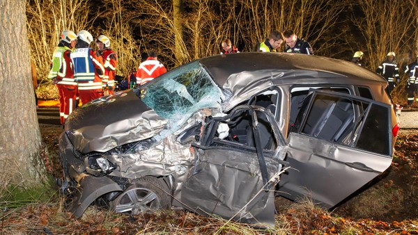 Schwerer Unfall in Heede: Jugendliche prallen mit Auto frontal gegen Baum