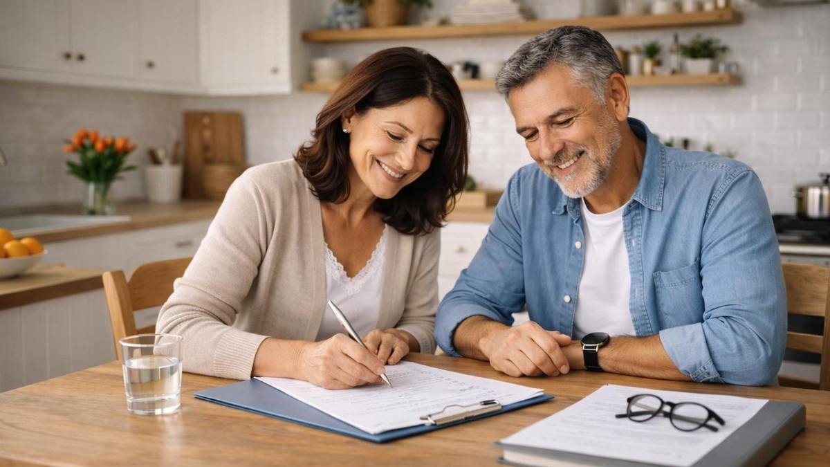 Pärchen füllt wichtige Dokumente zur Vorsorge aus.