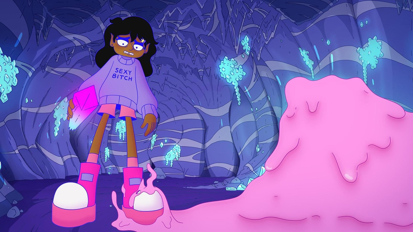 Trauriges-Girl-auf-buntem-Planet-Lesbian-Space-Princess-